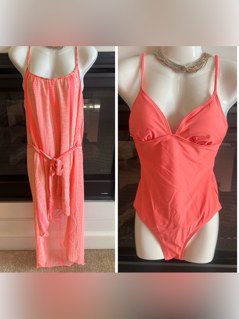 Old Navy Coral Pink One-Piece Swimsuit ➕ coral dress cover up or a dress